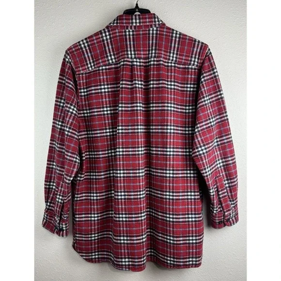 L.L. Bean Mens L-Tall Red Traditional Fit Plaid Long Sleeve Flannel Button Shirt - Picture 4 of 5